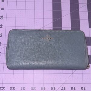 Coach Teal Leather Zip-Around Wallet